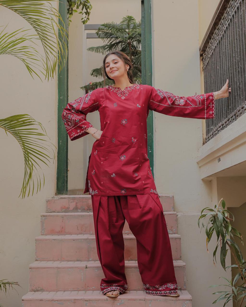 NISHA CO-ORD SET (FARSHI SHALWAR)-2PC(EMB)
