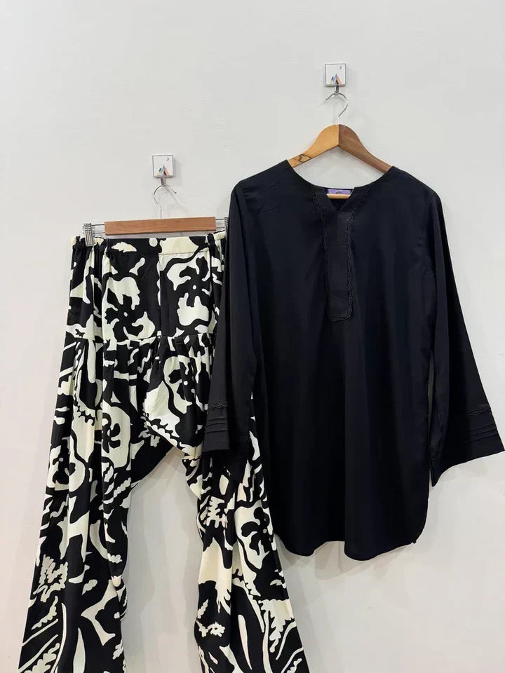 BLACK/WHITE (FARSHI SHALWAR)-2PC