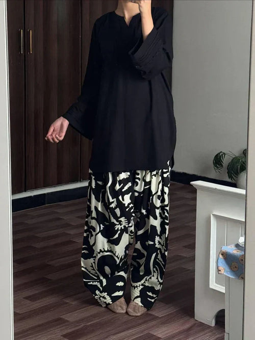 BLACK/WHITE (FARSHI SHALWAR)-2PC