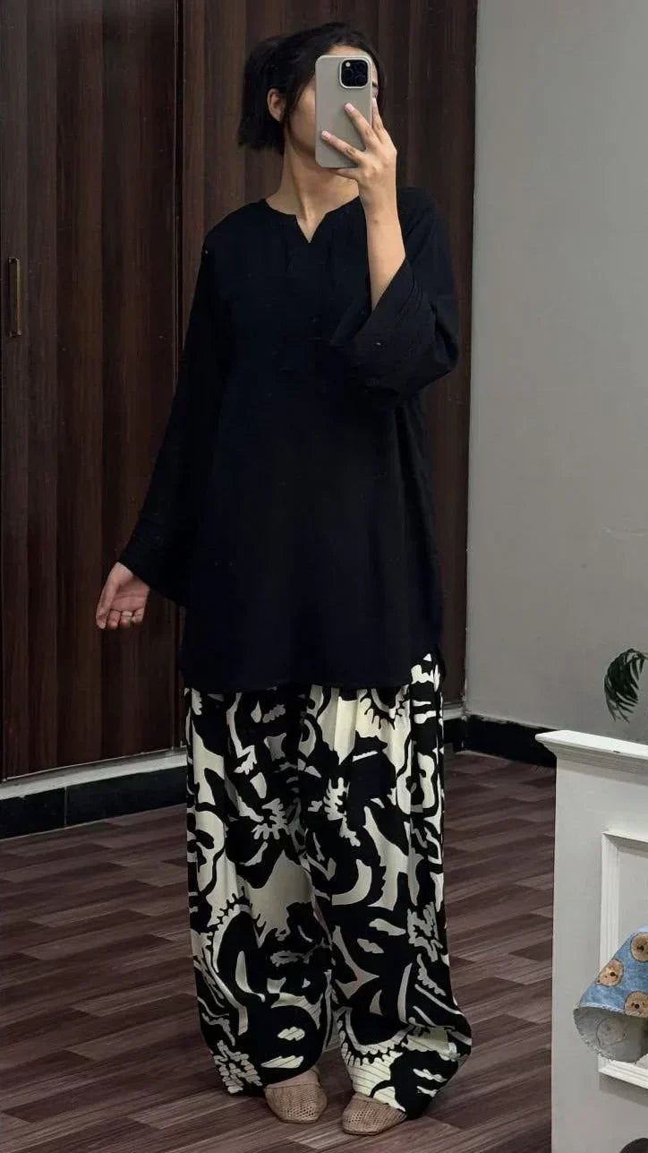 BLACK/WHITE (FARSHI SHALWAR)-2PC