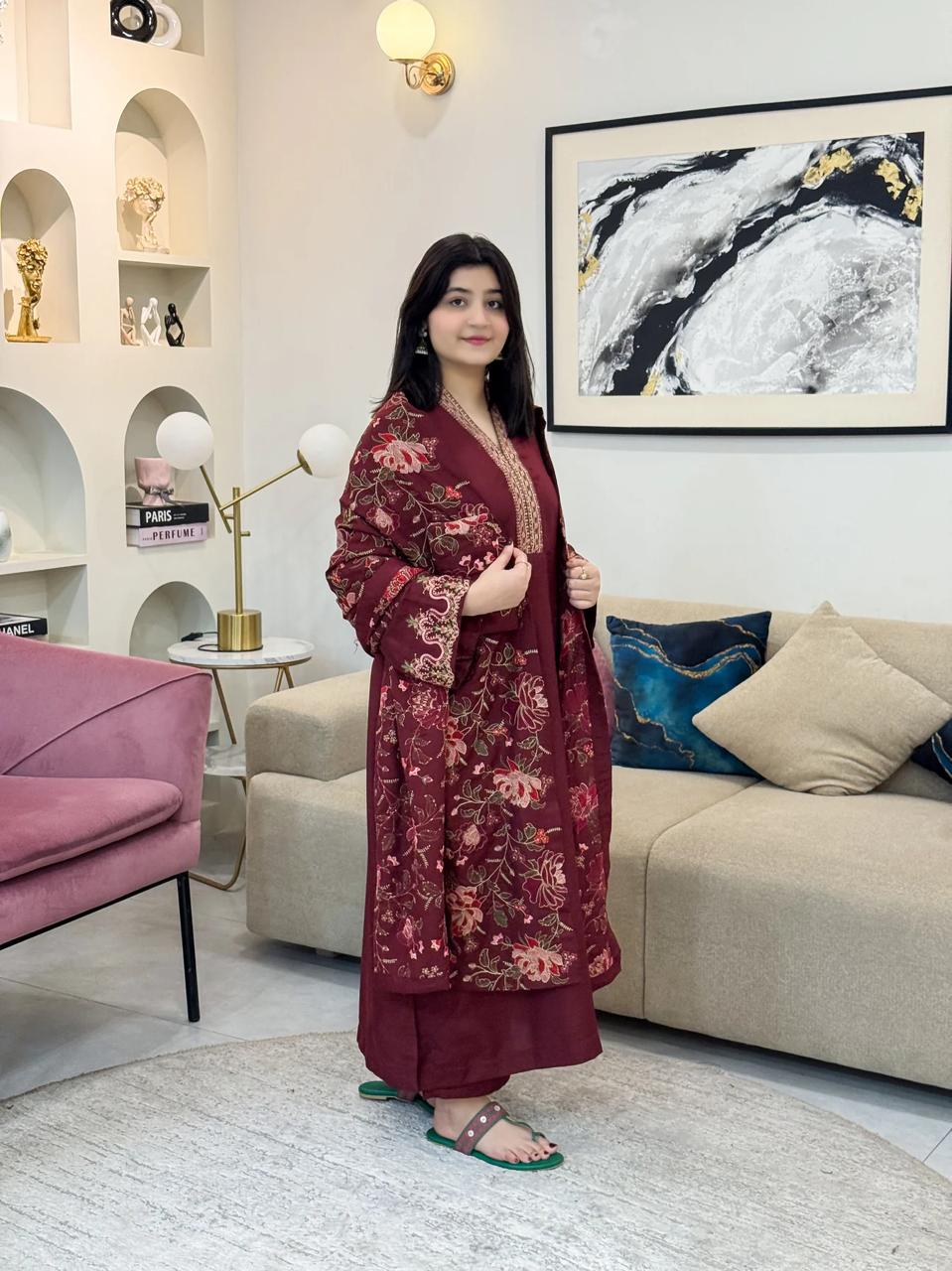 INAYA DHANK SHAWL-3PC(EMB)