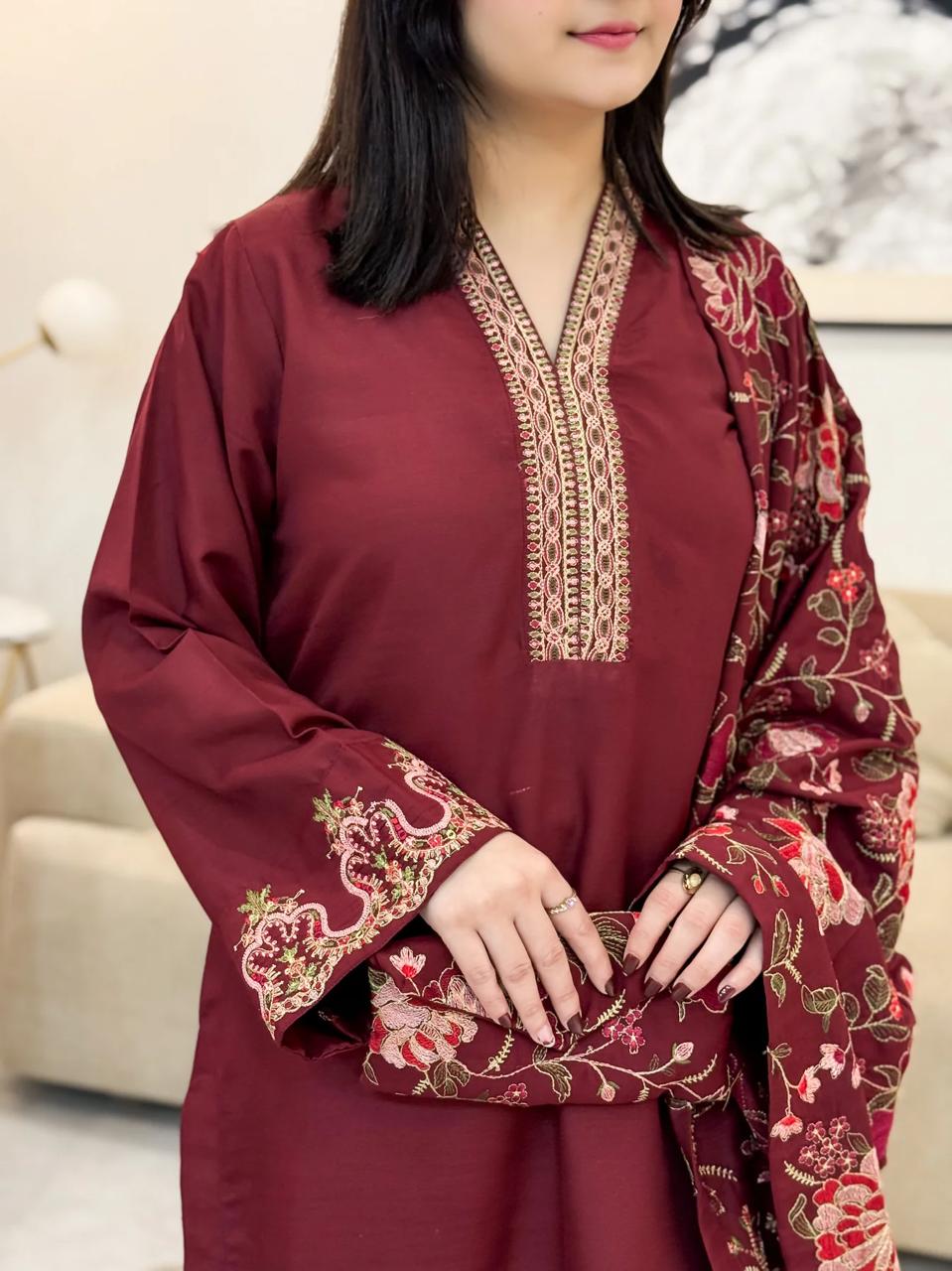 INAYA DHANK SHAWL-3PC(EMB)