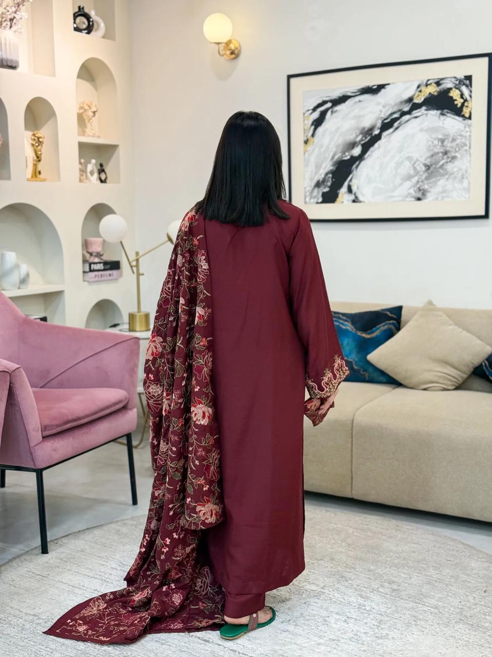 INAYA DHANK SHAWL-3PC(EMB)