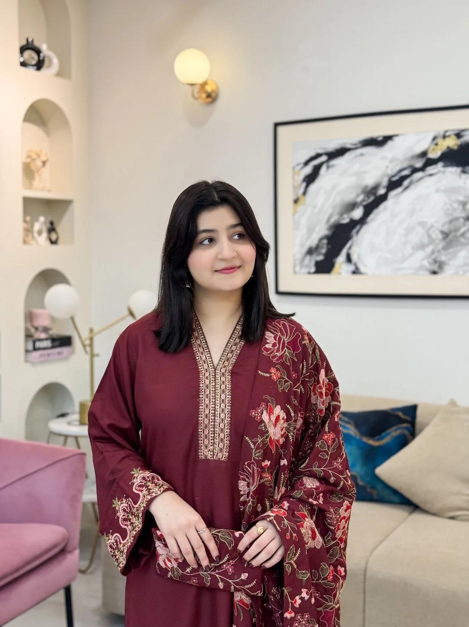 INAYA DHANK SHAWL-3PC(EMB)