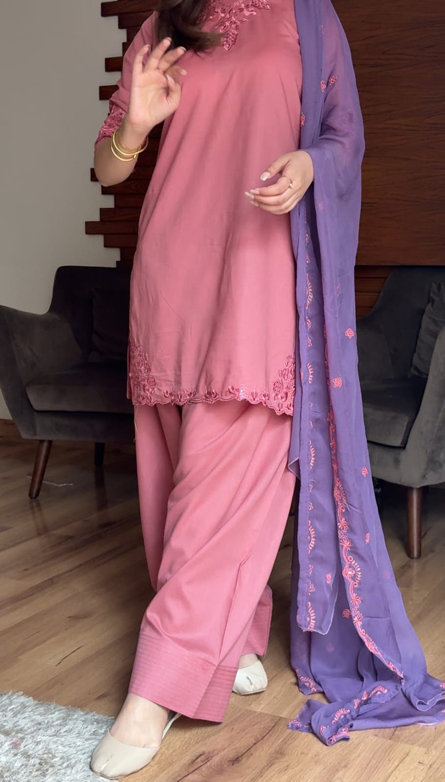 AIRA PINK (FARSHI SHALWAR)-3PC(EMB)