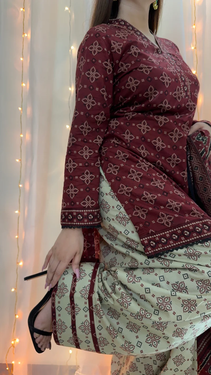 CHUNRI DIGITAL 3PC MAHROON