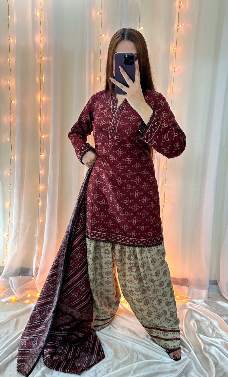 CHUNRI DIGITAL MAHROON-3PC