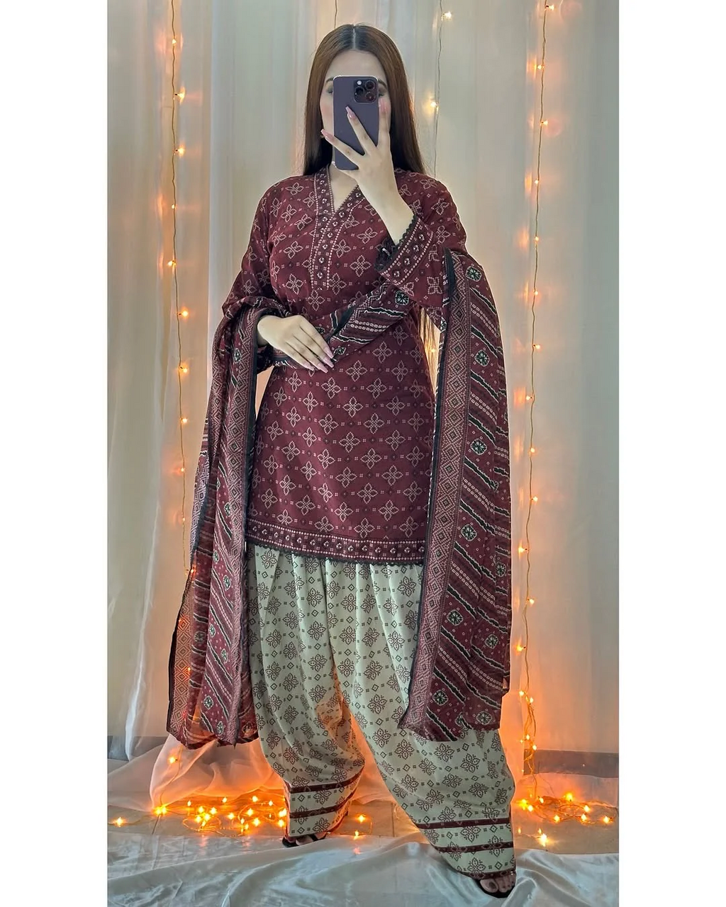 CHUNRI DIGITAL MAHROON-3PC