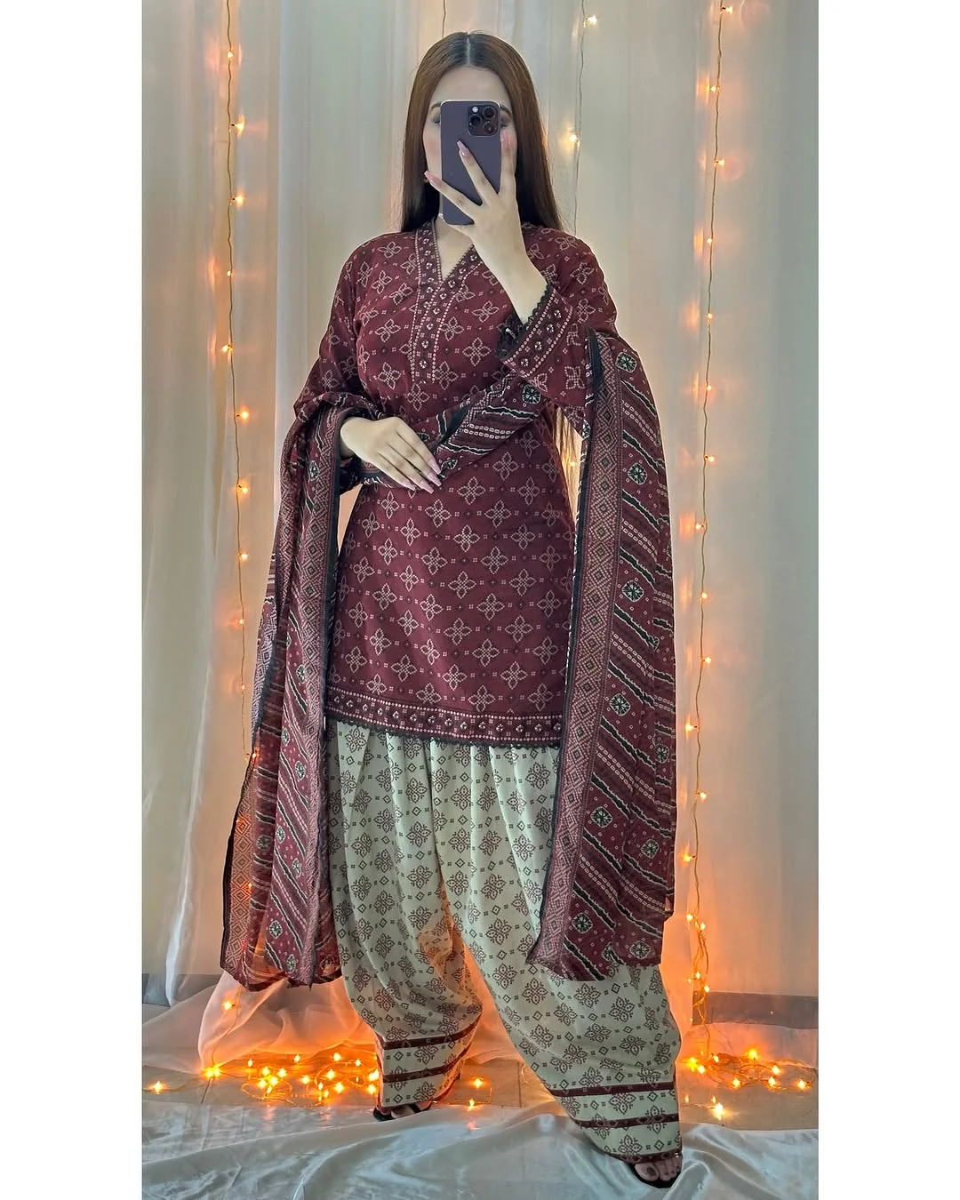 CHUNRI DIGITAL MAHROON-3PC