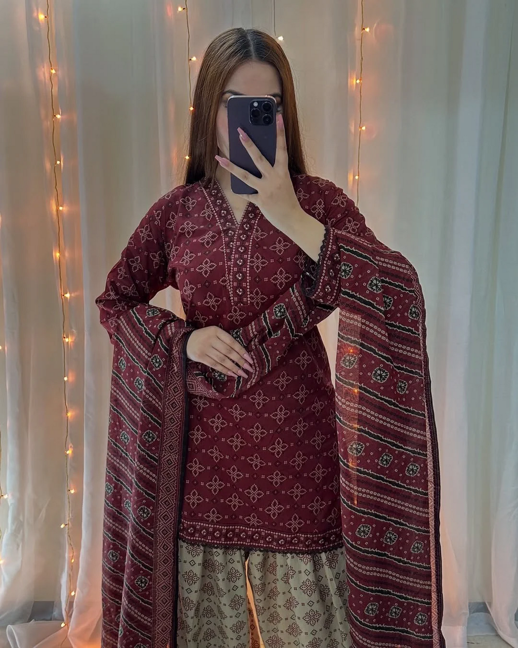CHUNRI DIGITAL MAHROON-3PC